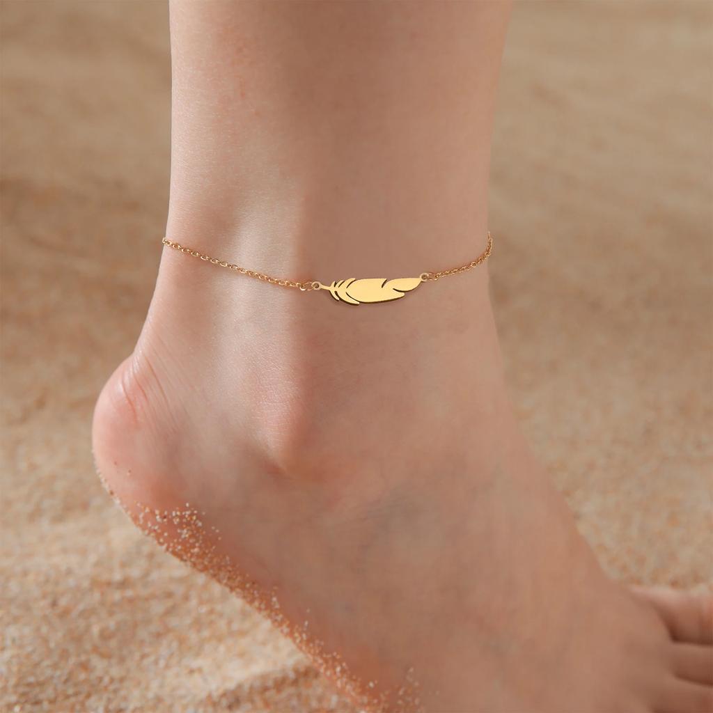 Winziger koreanischer Kettchen-Katzen-Charm-Fußkettchen für Damen, goldfarben, Blatt, Herzschlag, Kupferbeschichtung, Katzenpfoten-Charm, Sommer-Fußkettchenschmuck