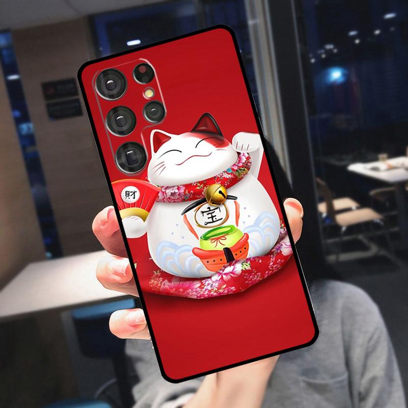 Maneki Neko Lucky Money Cat Cover For Samsung Galaxy S23 S24 S25 Ultra S21 S22 S20 S9 S10 Plus S21 FE S24 FE Phone Case