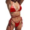 2 Pcs/Set Women Bikini Set Solid Color Multi Spaghetti Strap Cross Halter Neck Lace-up High Waist Three-pointed Backless Quick Dry Soft Summer