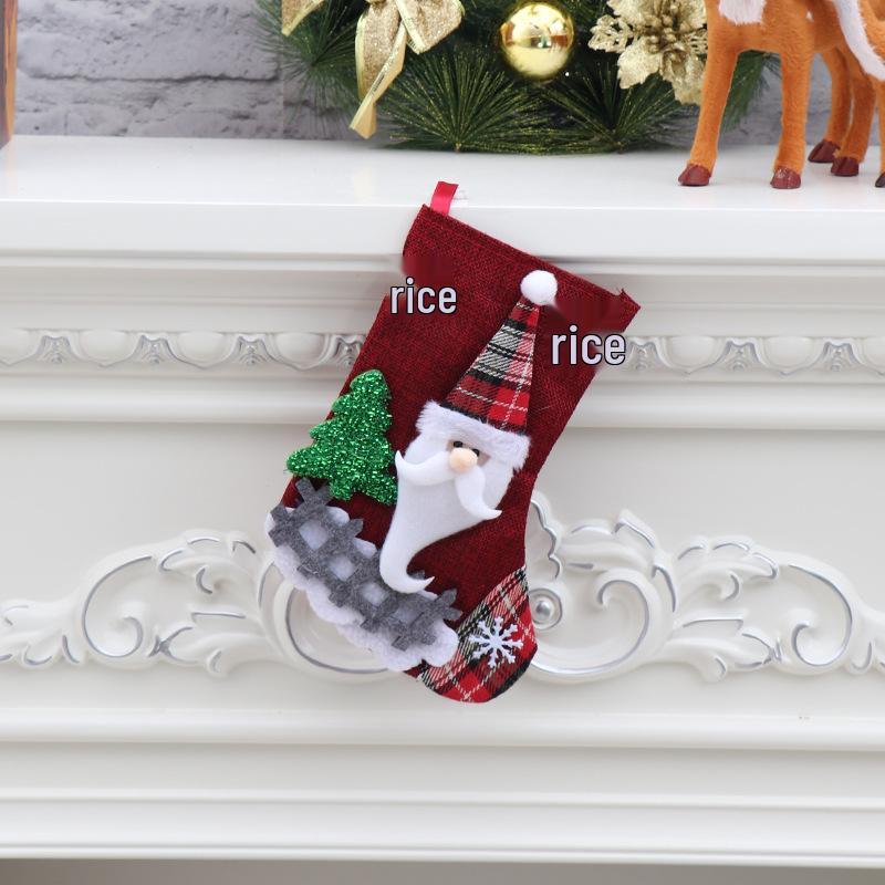 Sacchetto regalo calza di Natale media con decorazione di Babbo Natale e Pupazzo di Neve