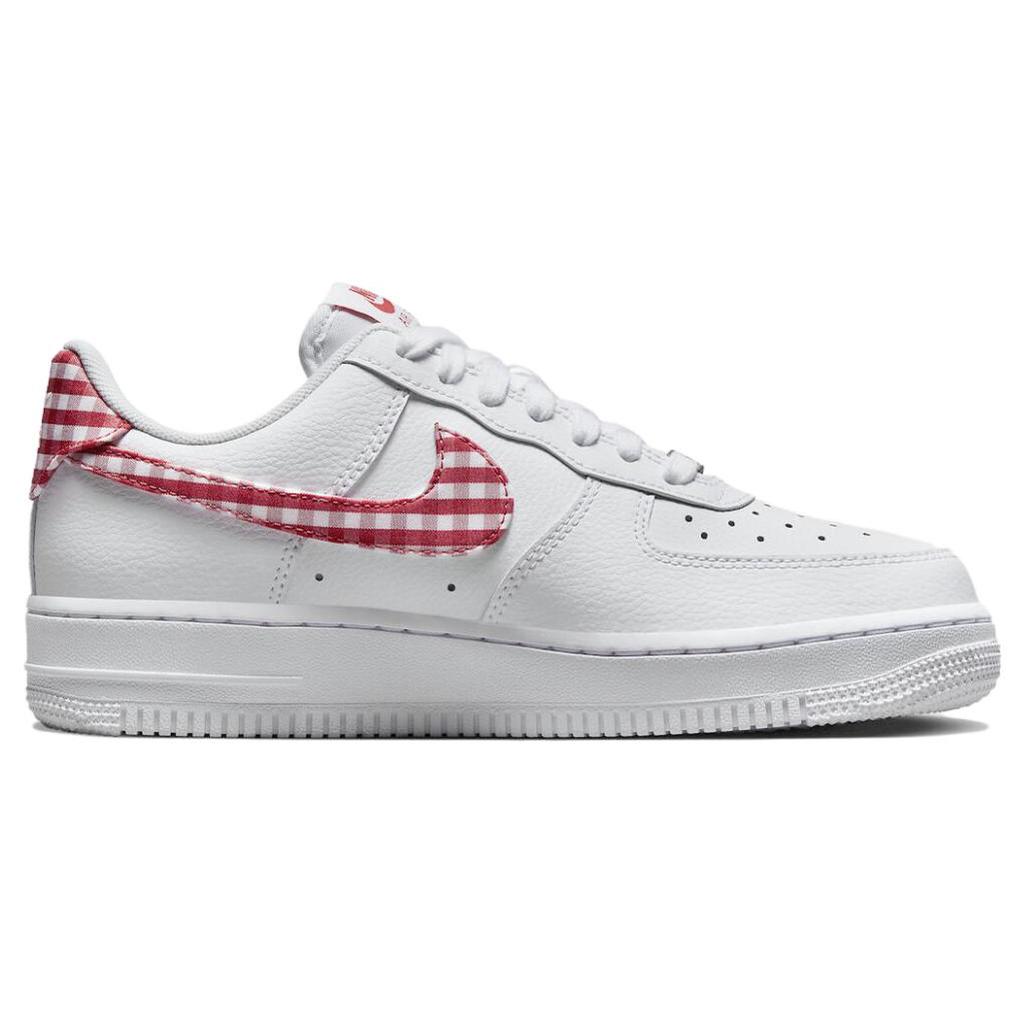 New Nike Air Force 1 Low '07 Essential White Mystic Red Gingham Women's DZ2784-101
