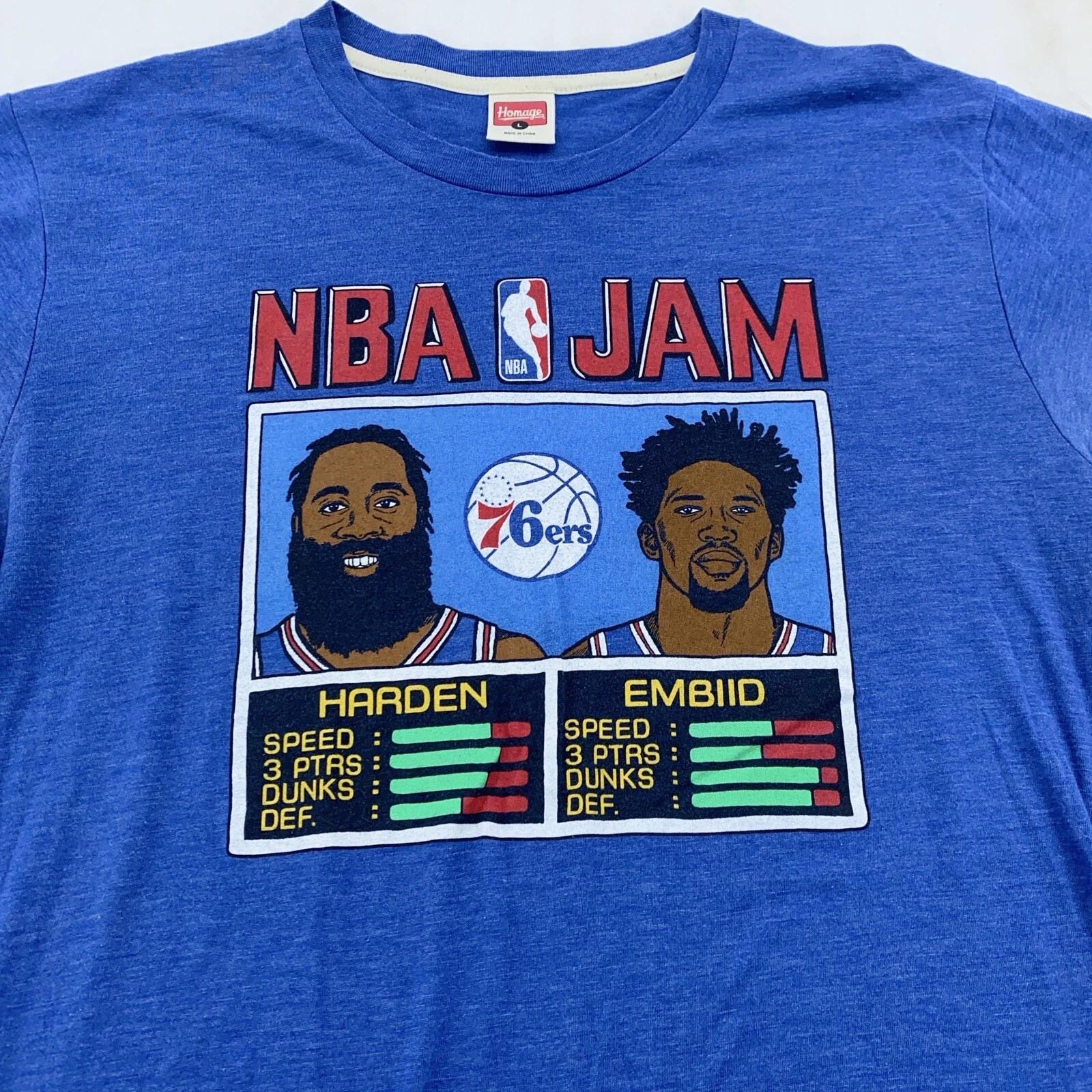 

PHILADELPHIA 76ERS NBA JAM HOMAGE T-Shirt LARGE sixers basketball harden embiid 4XL