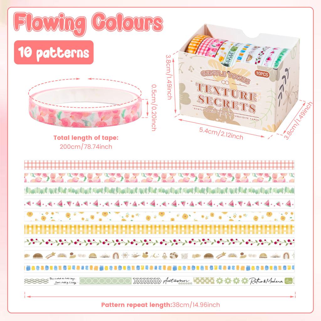 10 Rolls Washi Tape Aesthetics Decor Adhesive Tape Washi Tape DIY Scrapbooking Material Sticker Label Stationery School Supplies