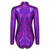 Womens One-piece Shiny Metallic Long Sleeves Gymnastic Dance Leotard Athletic Bodysuit