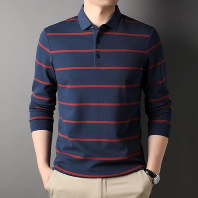 Herbst Neue Herrenmode Casual Revers Langarm Polo Shirt Herren Garngefärbtes Gestreiftes Baumwoll-T-Shirt