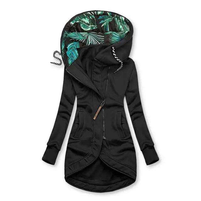 Women's Solid Color Zipper Hoodie Sweatshirt with Print - Long Sleeve Jacket, 2024 Edition