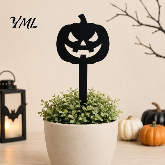 Halloween Gartenstecker 5 Stück Pflanzstecker, Acrylschild für Außenbereich Garten Rasen Hinterhof, Pflanzenornamente Geisterhaus Schwarze Katze Silhouette Kunst