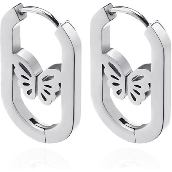 Gold Butterfly Earrings for Women Silver Butterfly Hoop Earrings Gold Chunky Hoop Earring Geometric Oval Earrings Birthday Anniversary Mother s Day серебряный