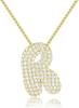 Stainless Steel Bubble Letter Initial Pendant Chunky Women Personality Jewelry Zircon Gold Plated Balloon 26 Letter Necklaces