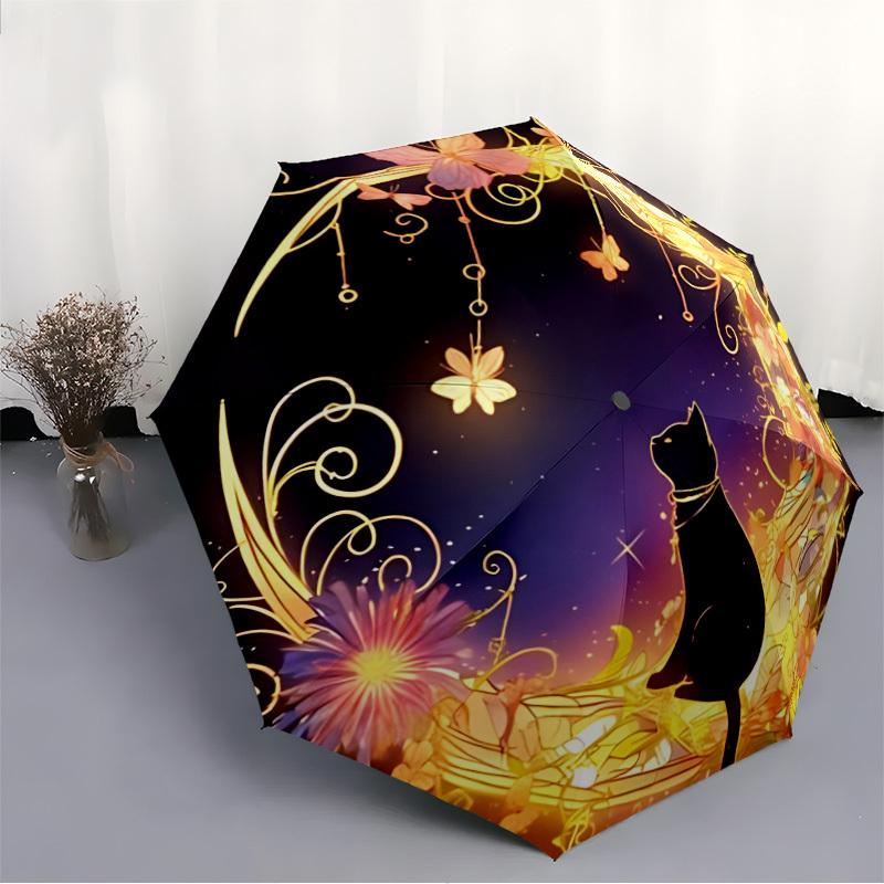 1pc Whimsical Moonlit Garden Automatic Folding Umbrella - Compact 8-Rib Design, Durable Plastic & Iron, Lightweight for Outdoor Daily Use134