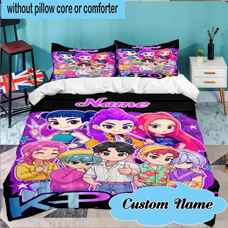 Custom Name 3PCS Music Stars KPop Demon Bedding Set Including 1pc Duvet Cover And 2pcs Pillowcases for Bedroom, Dormitory Gift Home Decor