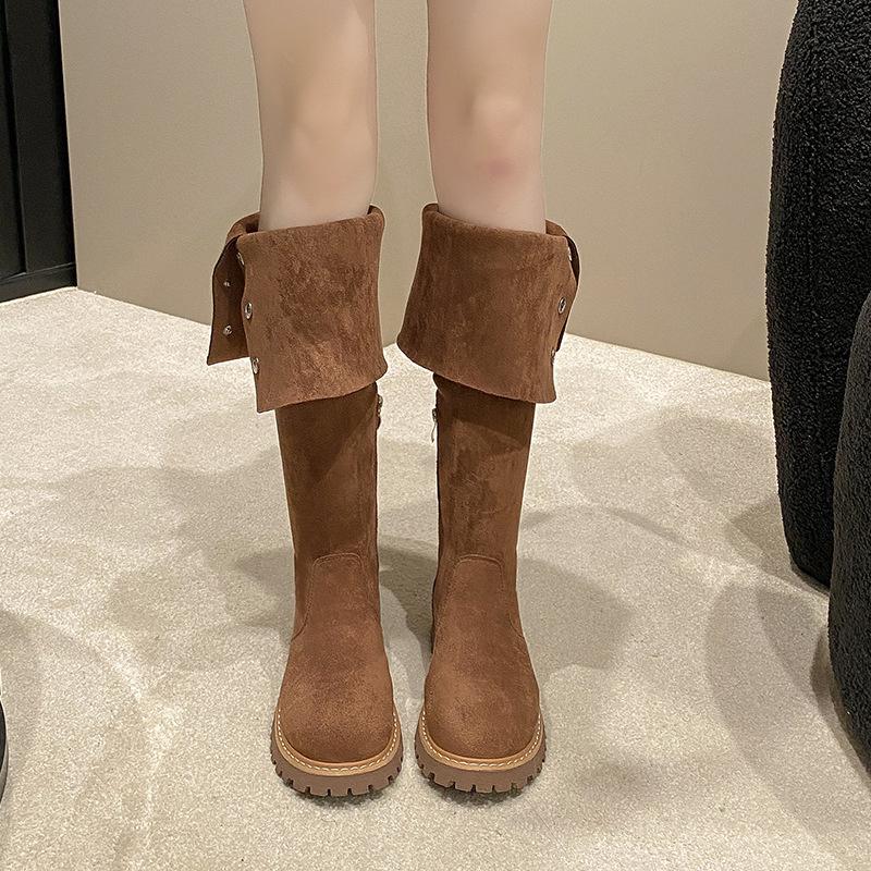 Over-the-knee Boots for Women's 2025 New Autumn and Winter, Small People Increase Their Height, and Two Wear Folded Maillard Boots, Long Boots.