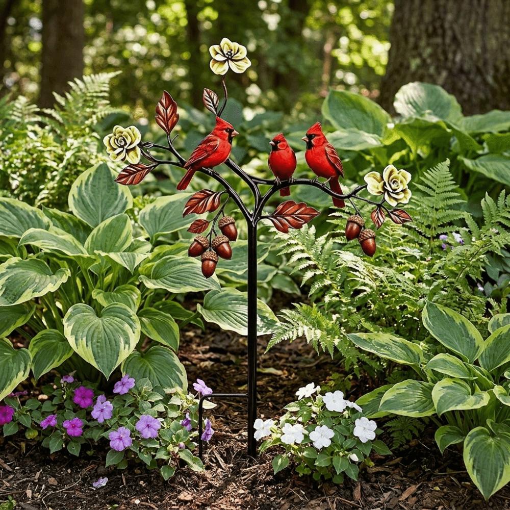 2D Flat Flower Branch Ground Plug Handmade Metal Garden Stake Garden Ornament Home Courtyard
