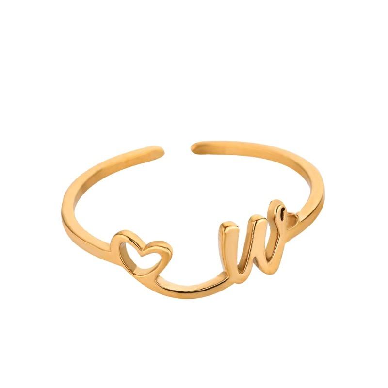 Hot-selling English letter ring gold cold wind simple love titanium steel women's ring adjustable