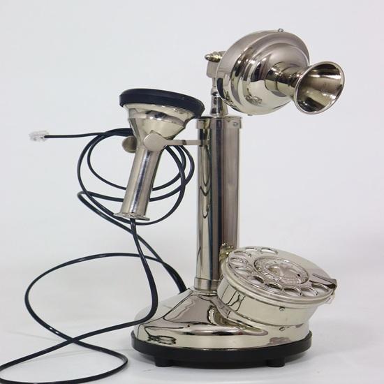 

35,56 см Латунный подсвечник Телефон в стиле 1920-х годов Репродукция Стационарный телефон с дисковым набором Рабочий Коллекционный Домашний декор Телефон Подарок серебряный