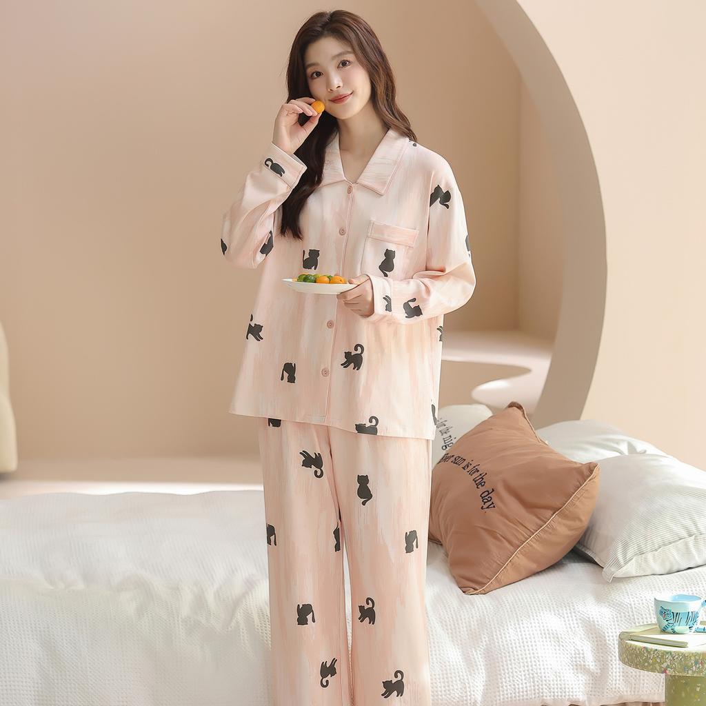 Pure cotton pajamas women's 1011 new spring long-sleeved suit cotton cute and sweet can be worn outside loungewear spring and autumn