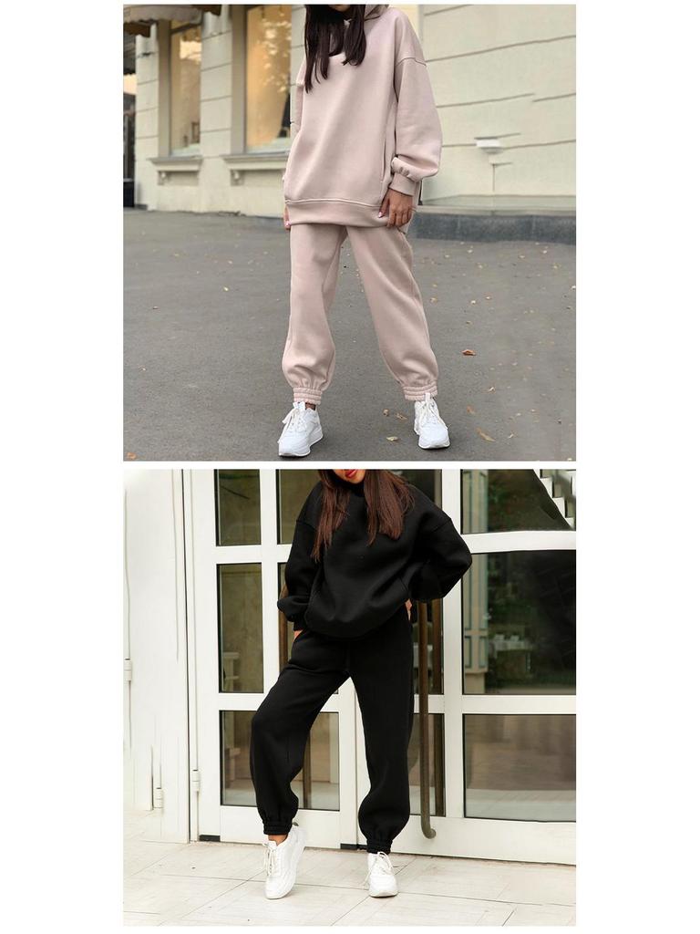Damska bluza oversize z podszewką z polaru i casualowy zestaw sportowy na jesień/zimę