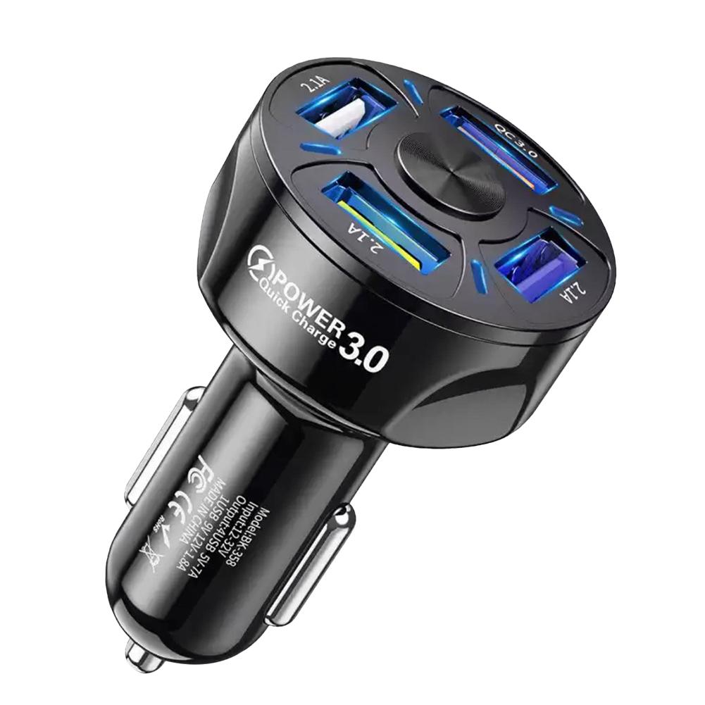 4 Port Car Charger Adapter Quick Charge Blue Light Power Adapter 35W/66W Car Phone Charger Fast Charging QC 3.0 Cell Phone Parts