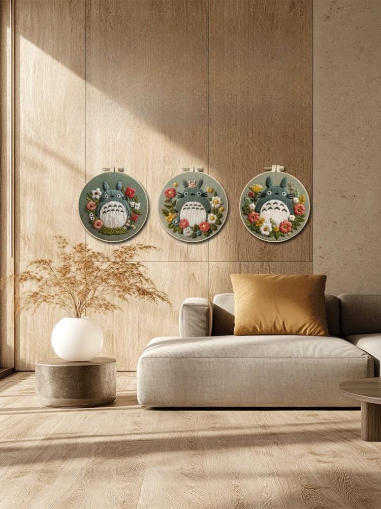1 PC Totoro Flower Pattern Embroidery DIY Fabric Craft Set with Tools