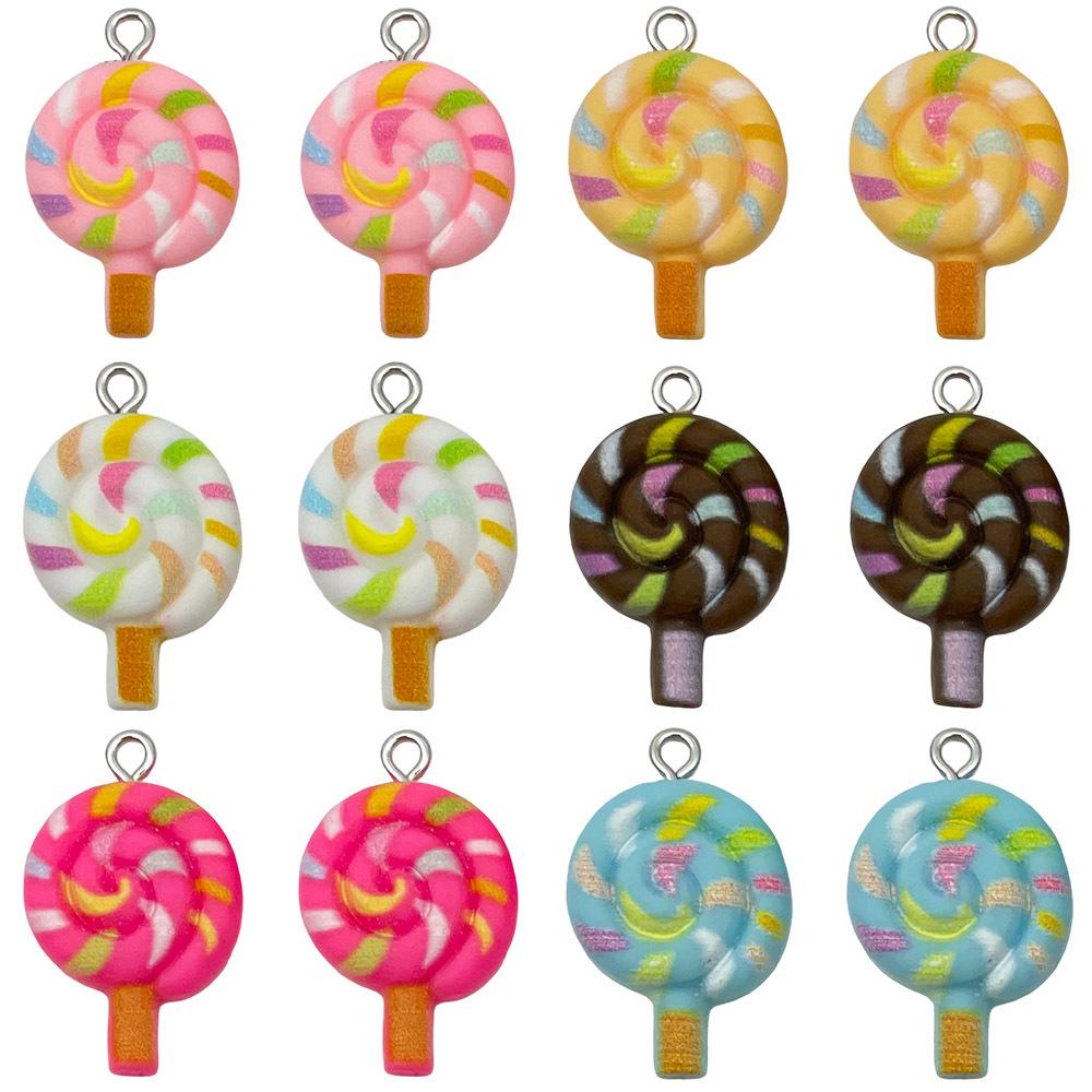 12-Color Resin Cartoon Lollipop Charms for DIY Jewelry
