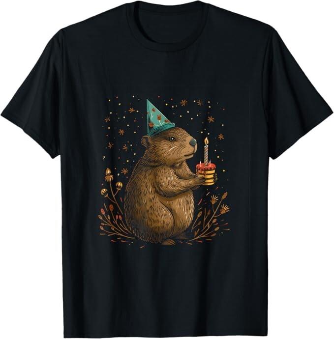 Happy Groundhog Day Ground Hog With Birthday Cake Party T-Shirt Unisex T-Shirt L