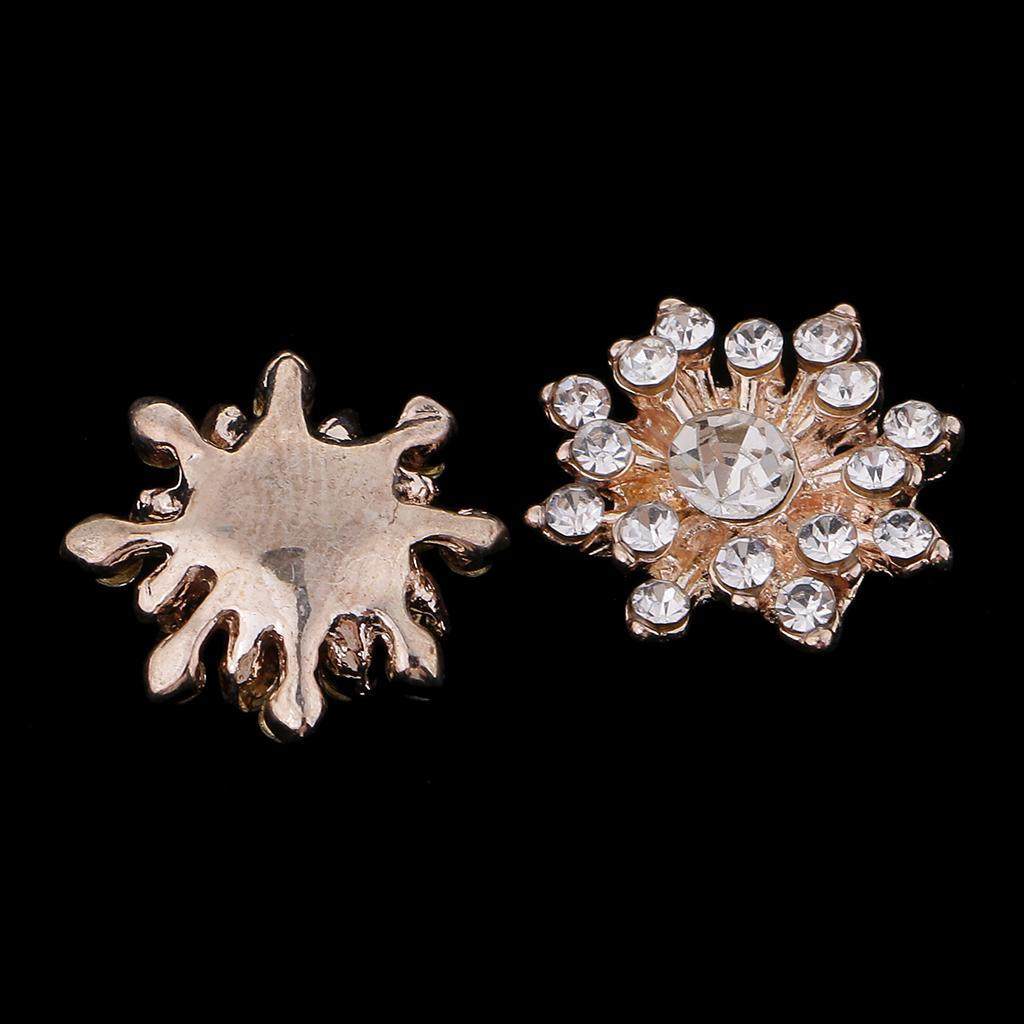 10 Pieces Gold Metal Rhinestone Flower Embellishments Button Flatback Crystal Buttons Sewing DIY For