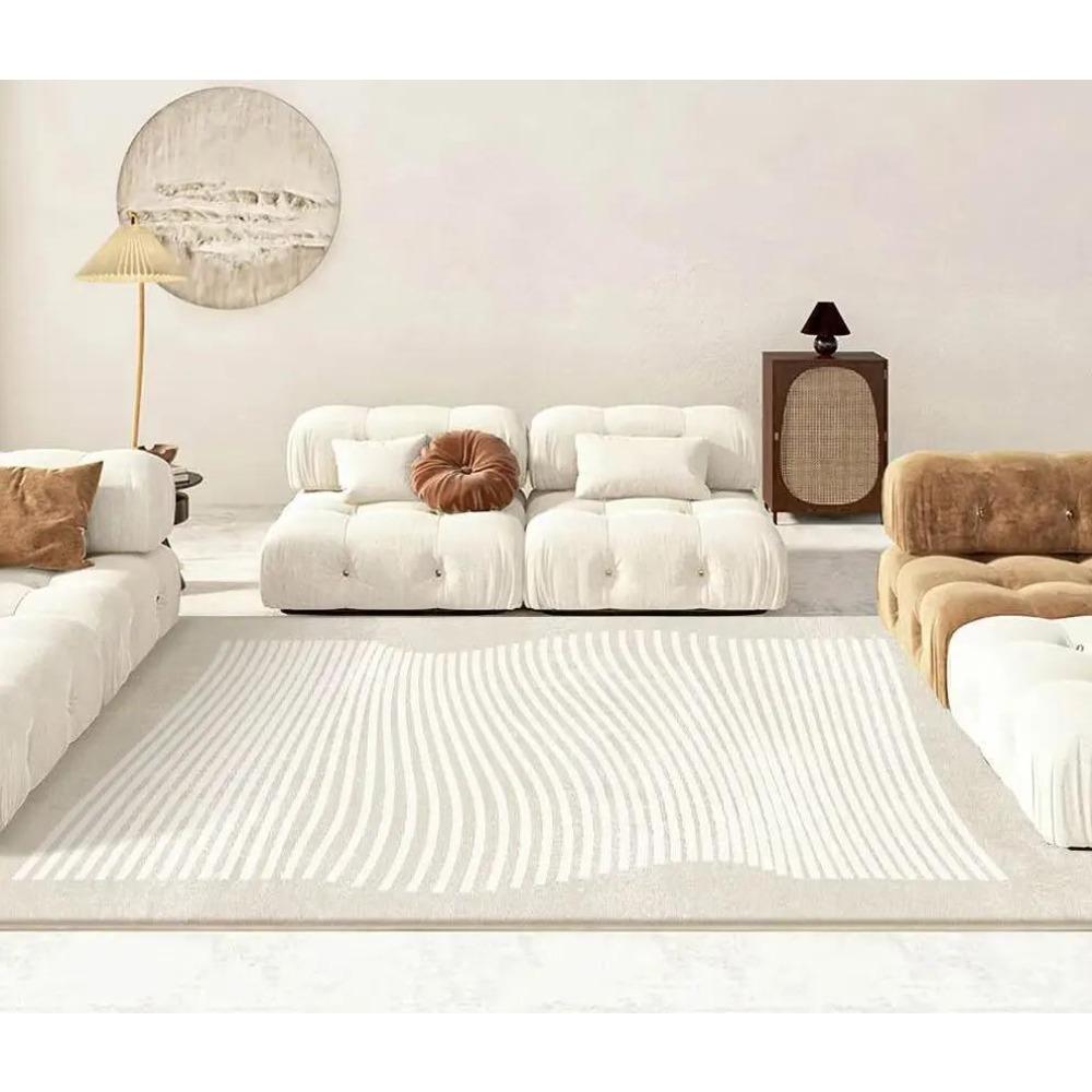 Modern White Minimalism Large Living Room Carpet Light Luxury Beige Decoration Bedroom Carpet Soft Lounge Rug Washable Floor Mat