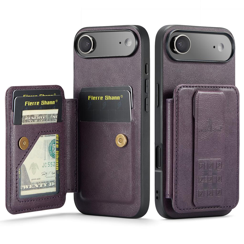 FIERRE SHANN 024 For iPhone Air Case Card Holder Kickstand Waxy Texture Leather + TPU Phone Cover