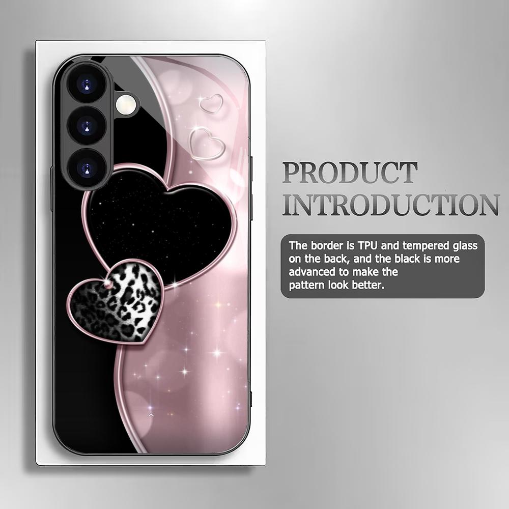 Love design tempered glass phone case suitable for Samsung Galaxy S26 S25 S24 S23 S22 S20 FE/Ultra/Plus anti drop back cover