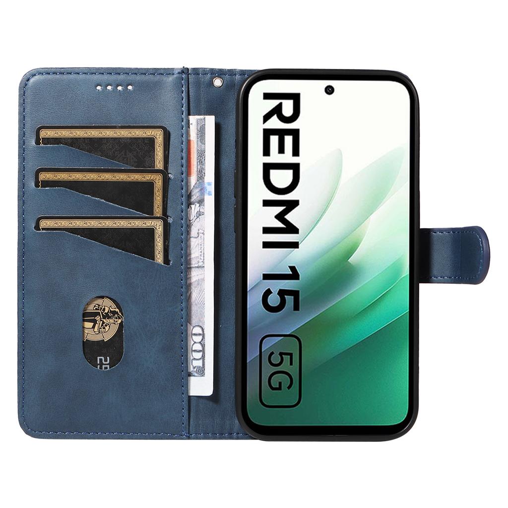 Para Xiaomi Redmi 15 4G (EE.UU.) (171 mm) Funda Tipo Billetera Líneas Forma T Cuero Soporte Cubierta de Teléfono