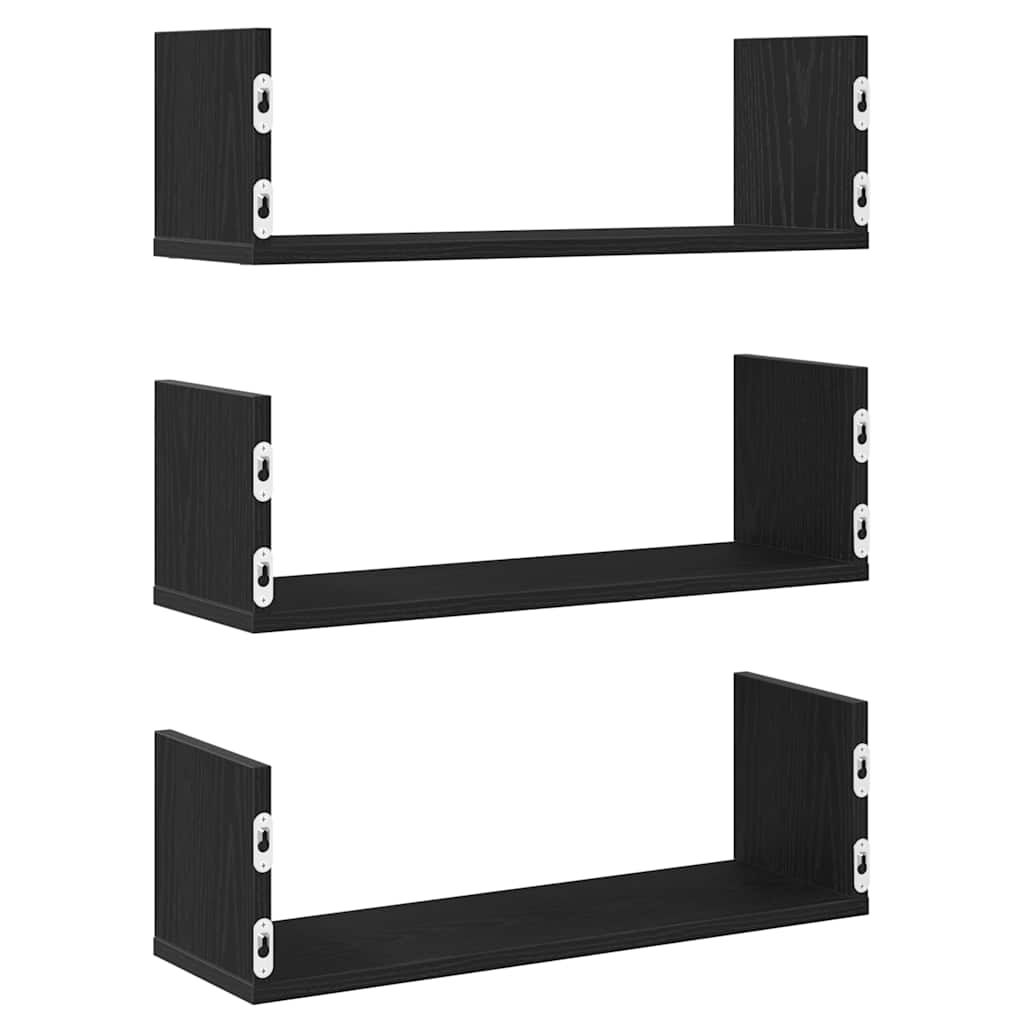Wall Shelves 3 pcs. Black Oak Look 58 x 18 x 18 cm Engineered Wood