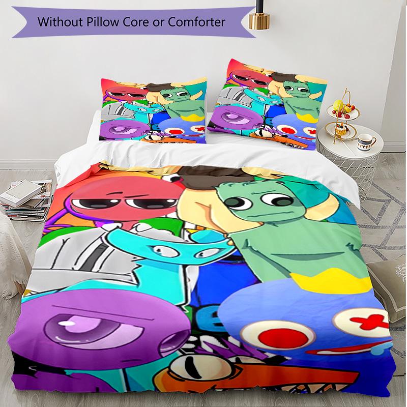 3pcs Duvet Cover Set (1*Duvet Cover + 2*Pillowcase, Without Core), Game Rainbow Friends Print Soft All‑Season Bedding Set, Home Bedroom Decor Gift