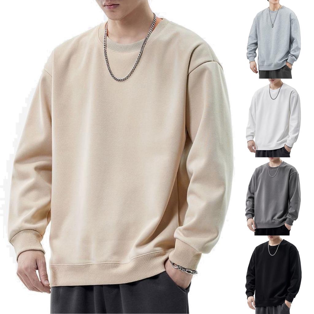 Men's And Women's Solid-color Casual Round-neck Long-sleeved Top, Men's Fitted Base Sweatshirt