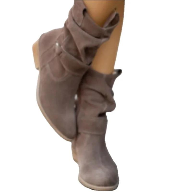 Women Ankle Boots Winter Low Heels Round  Plus Size Casual  Shoes Faux Suede Female Low Boots Free Shipping Chelsea Boots 20024