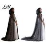 Elegant Stage Performance Cape Full Length Hooded Cloak for Women Star Moon Sheer Gothic Cosplay Robe Tulle Witch Halloween Costume Renaissance