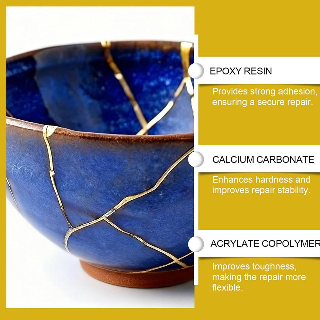Japanese Kintsugi Ceramic Repair Kit, Food Safe Gold Adhesive, for Broken Pottery Art Craft Bathtub Sculpture Restoration