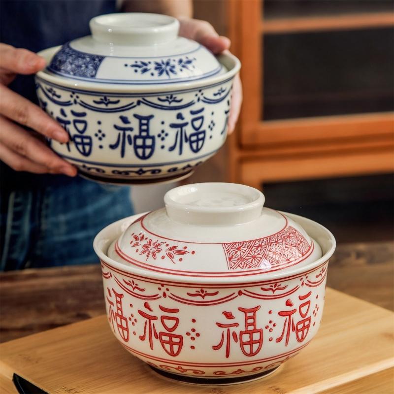Elegant Ceramic Ramen Noddle Soup Bowl with Lid Microwave Oven and Dishwasher Safe for Formal Dining and Daily Activity