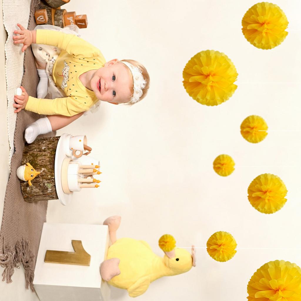 1pcs Set 7.8inch Yellow Paper Hanging Flowers For Birthday Party Paper Flowers Decorations Pom Pom Paper