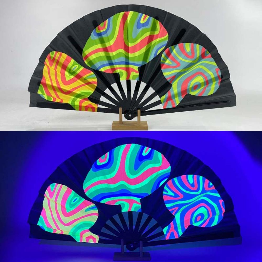 Ventilateur Psychedélique Néon Vibrant 13 pouces Papillon Ventilateur Luminescent Réactif aux UV Cosplay