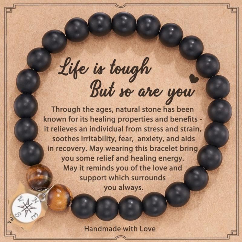 8mm Pink Zebra Stone Bead Bracelet with Gift Card: Perfect Holiday Friendship & Love Gift for Men & Women