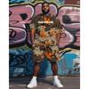 XXS-6XL Plus Size Men's Fashion Streetwear 2 Piece Outfit Camo Hip-Hop Graphic Print Short Sleeve T-Shirt and Shorts Set
