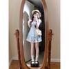 French Sweet Wind Blue Square Neck Embroidered Dress Women's Summer New Small Waist Thin Princess Skirt