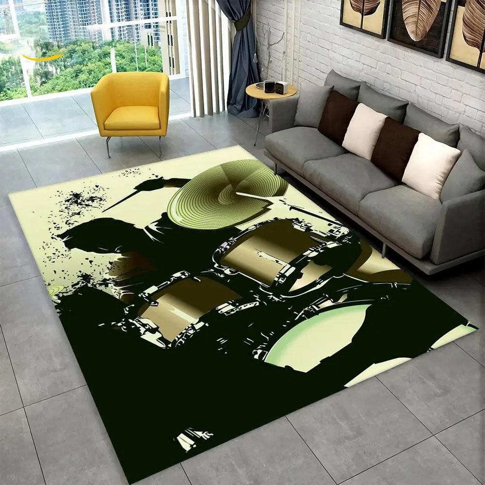 3D Drum Kit Music Instruments Carpet High Quality Non-Slip Bedroom Kitchen Doormat Large Size Balcony Corridor Area Decor Rug