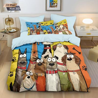 3pcs Cute Cartoon Puppy Printed Chipless Quilt Set Multi Size Bedroom Bedding Decoration Comfortable Machine Wash