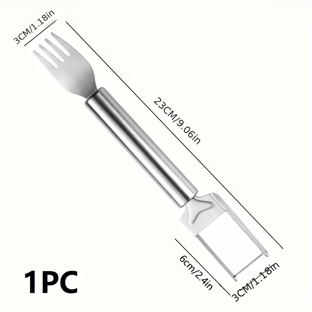 1pc Rebanador de Sandía Creativo de Acero Inoxidable - Combinación de Cuchillo y Tenedor de Doble Función, Corte sin Esfuerzo, Servicio, para Cubos y Rodajas, Herramienta para Servir Fruta