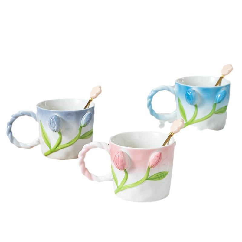Tulpen Tassen Becher Keramiktassen Wasserkrüge für Mädchen Paar Handarbeiten Hohes Erscheinungsbild Geburtstagsgeschenke Frühlingsfest Geschenke