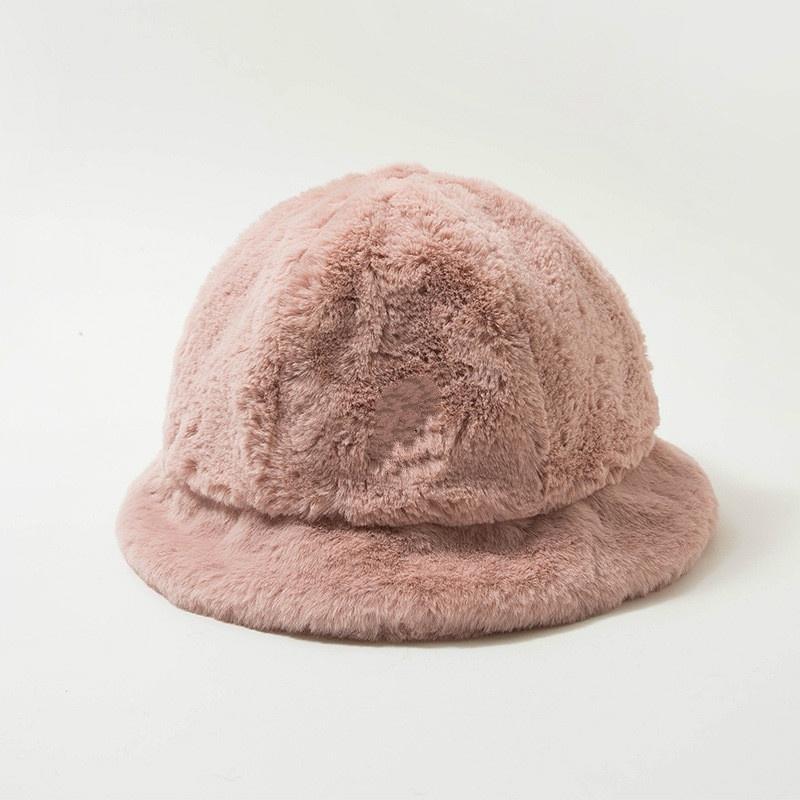 

Embroidered Plush Fisherman Hat Female Winter Sweet Cute Plus Velvet Thick Warm Plush Basin Hat рожевий