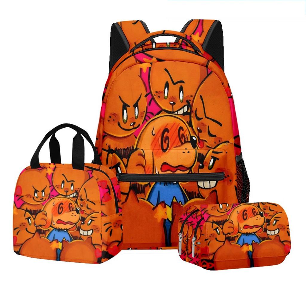 Movie Peripheral Print Backpack, School Bag Student Campus With Plush Ball Backpack
