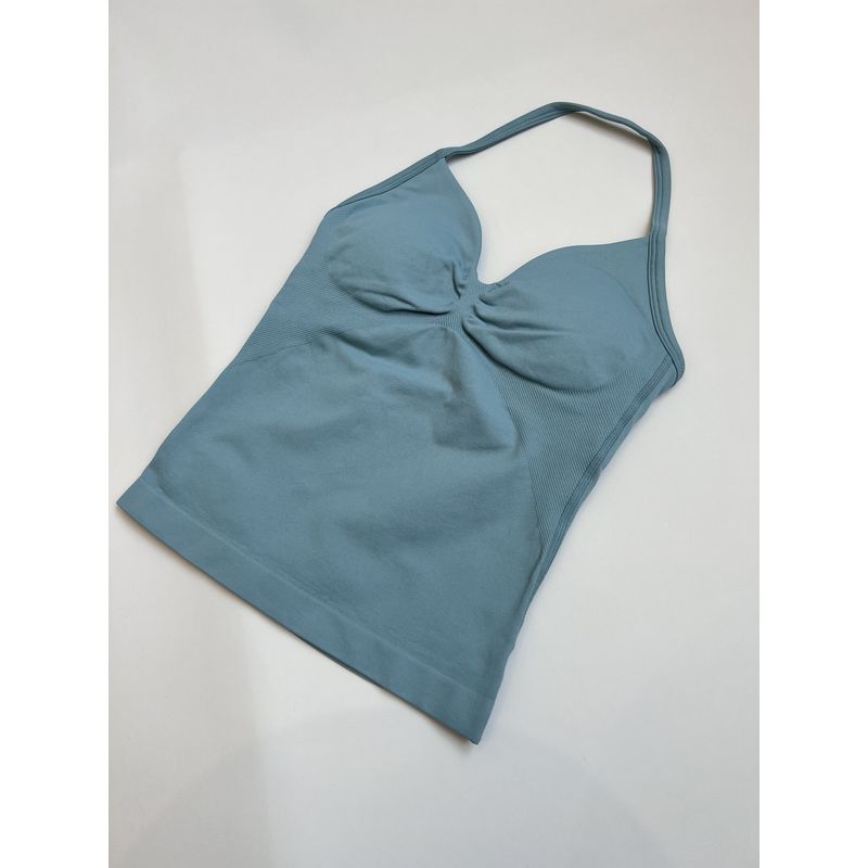 Df Thin-Strap Running Ruched Halter Fitness Bra with Chest Pads, Shaping, Shockproof, Beautiful Back Sports Yoga Tank Top for Women