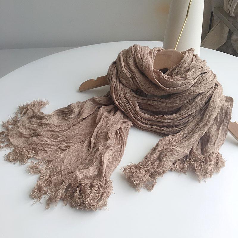 Spring And Summer Shading, Enlarged Linen Pleated Scarf, Japanese Versatile Literary Women'S Shawl, Warm Fringed Silk Scarf